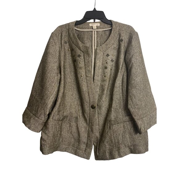 Coldwater Creek Gold Tweed Beaded Blazer Size W24 Winter - Picture 1 of 9